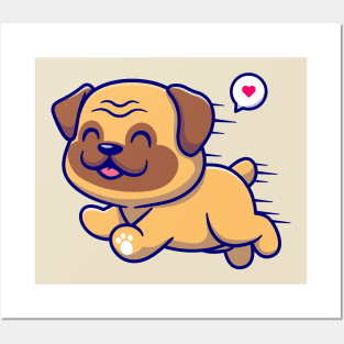 Cute Pug Dog Running Cartoon Posters and Art